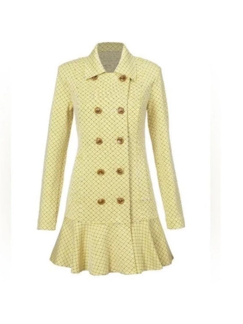Cabi Women’s Hobnob Topper Jacket Swing Coat Daffodil Yellow Geometric Design S